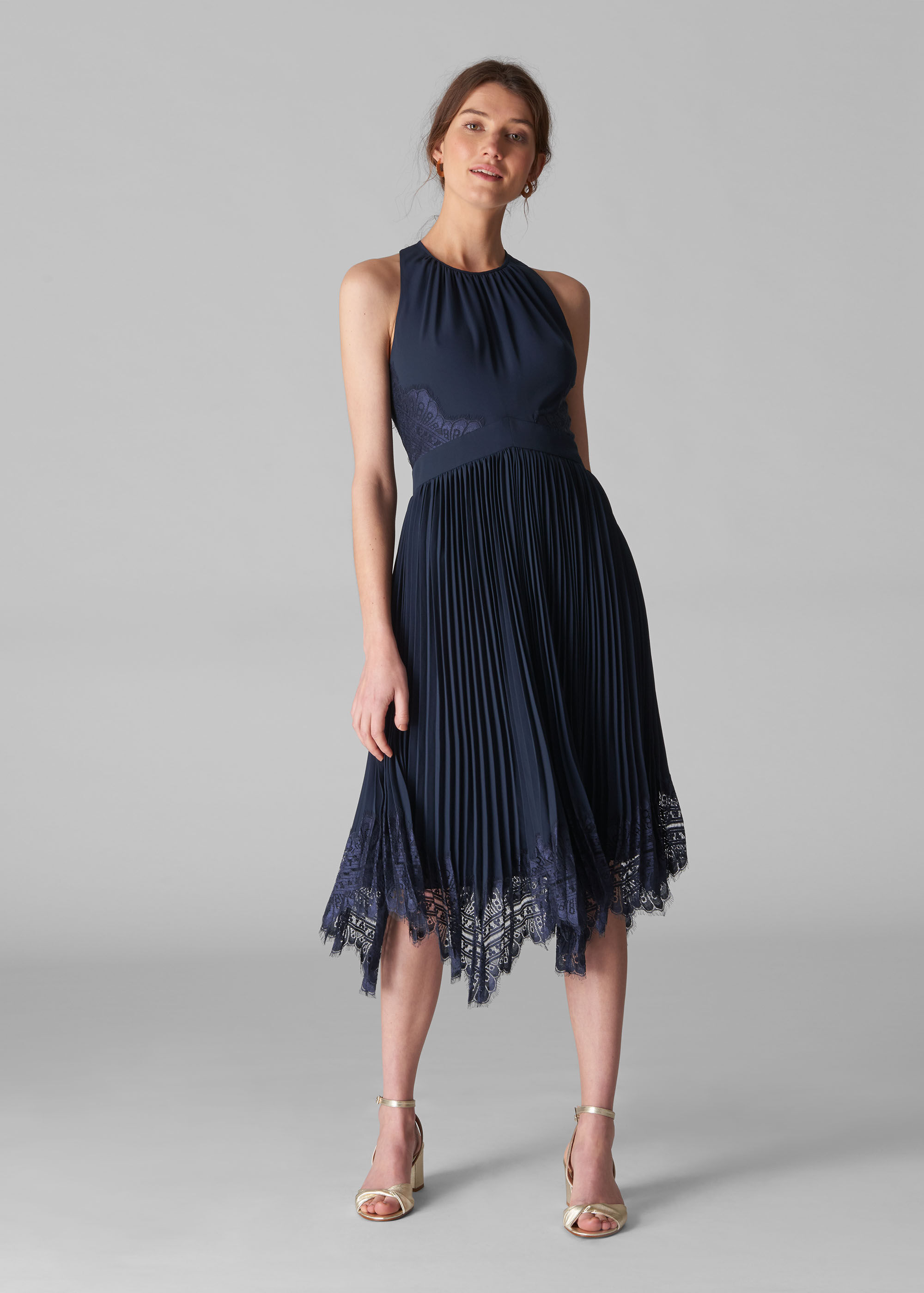 Navy Lana Lace Pleat Dress | WHISTLES ...